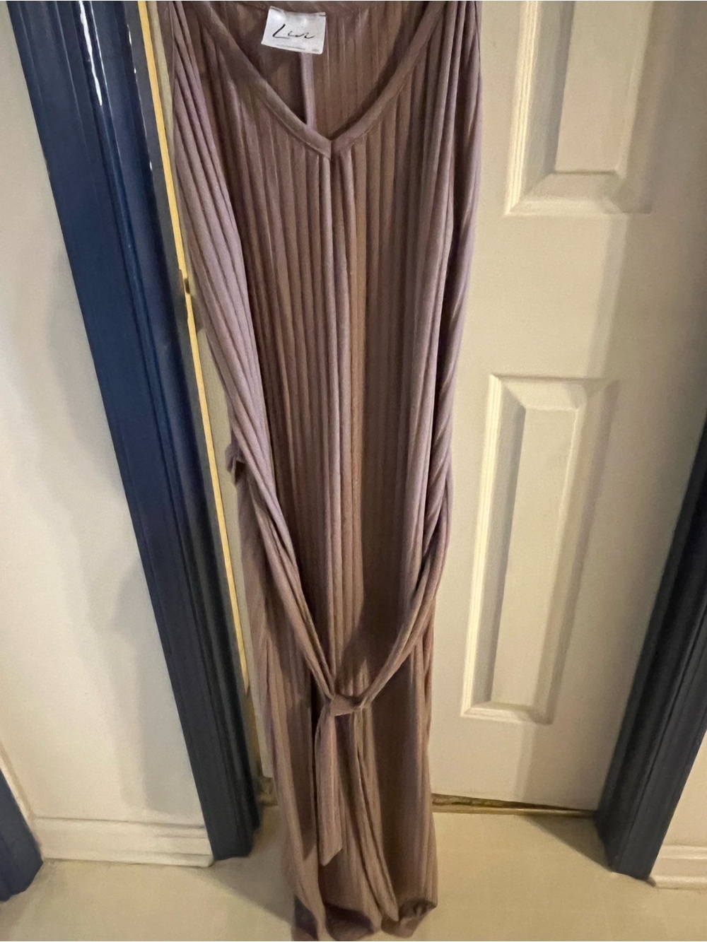 Olivia Rae Ribbed V-Neck Maxi Dress in Mauve-Taupe